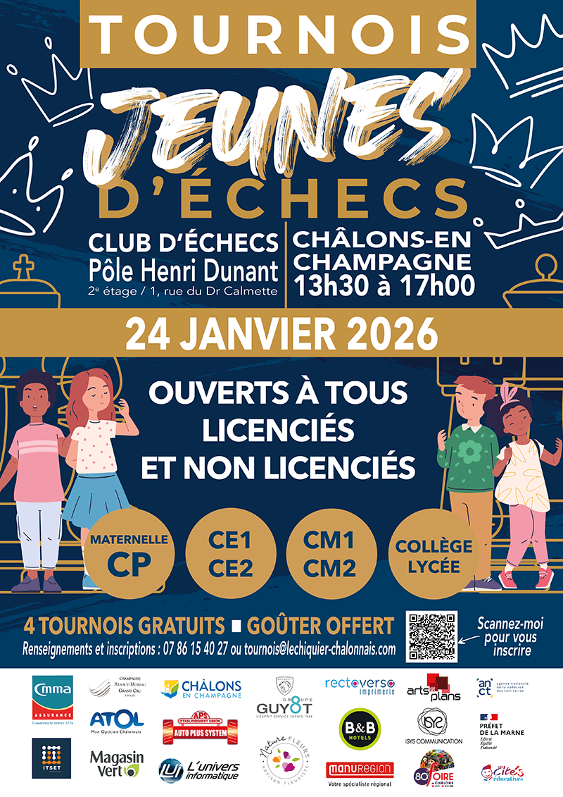 Tournoi Jeunes Châlons Échiquier Châlonnais du 13 décembre 2025 - CMMA Assurance partenaire